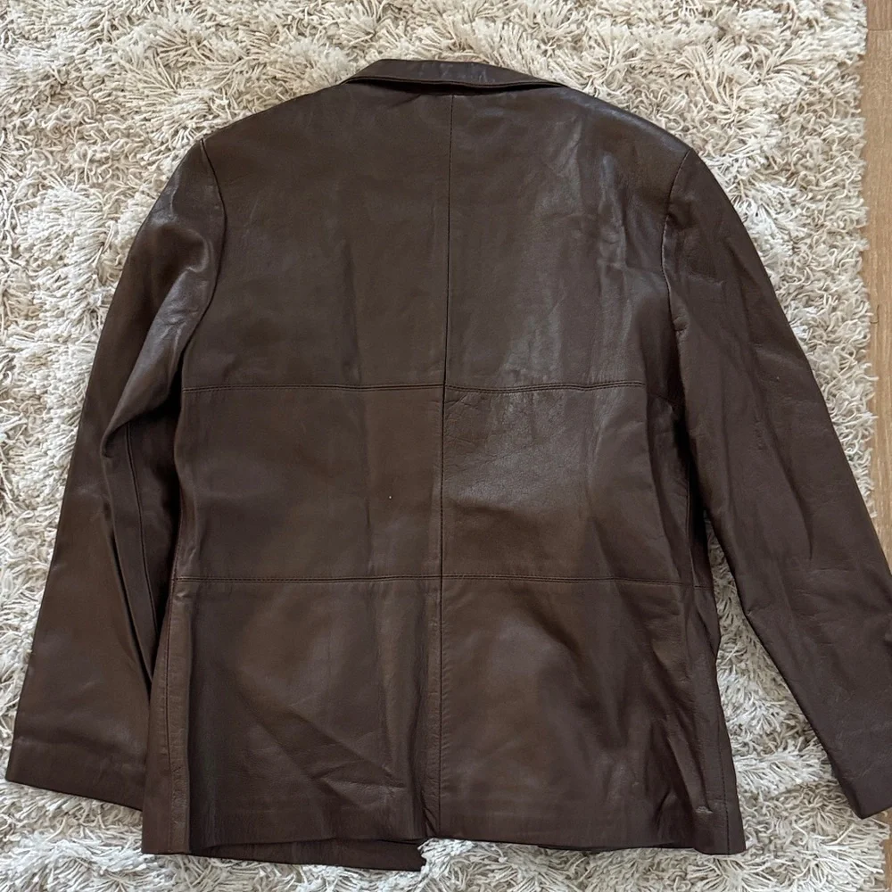 Brown Faux Leather Blazer Jacket M | Moto Vegan Statement Coat - Picture 5 of 6